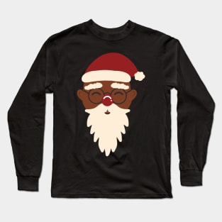 Cute Black Santa Claus African Indigenous Christmas Pattern Retro Scandinavian Aesthetic Long Sleeve T-Shirt